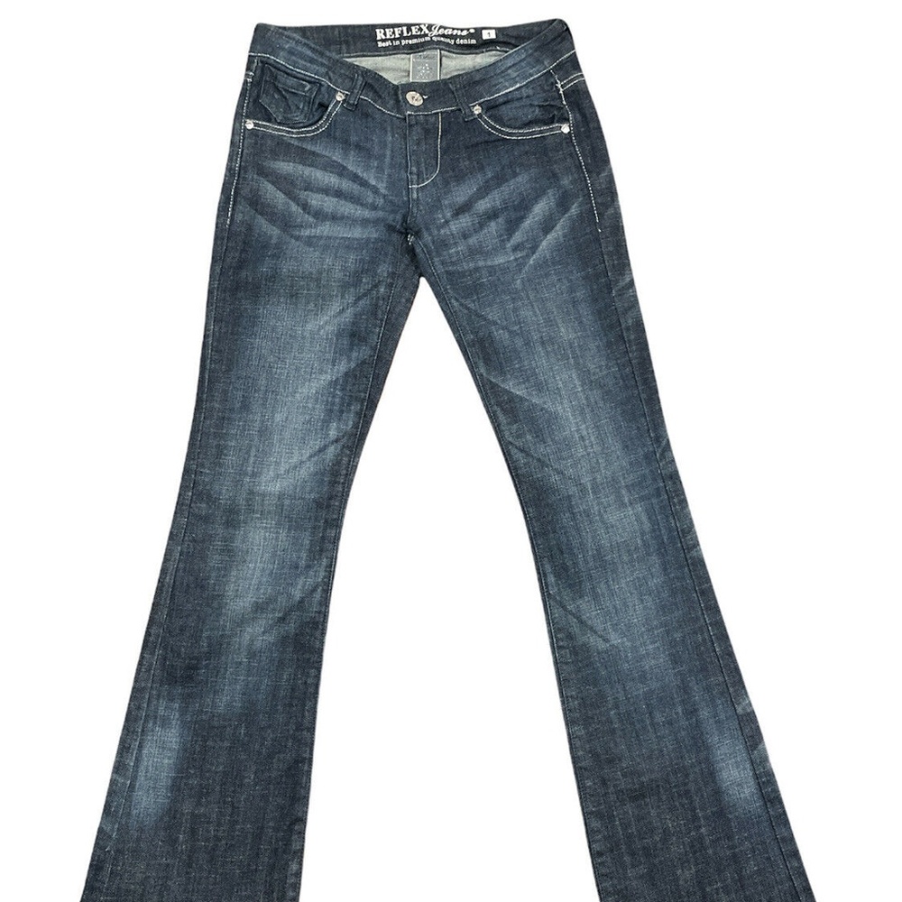 REFLEX Women's| Girls Juniors Distressed Straight Leg Dark Denim Jeans SZ 1 NWOT